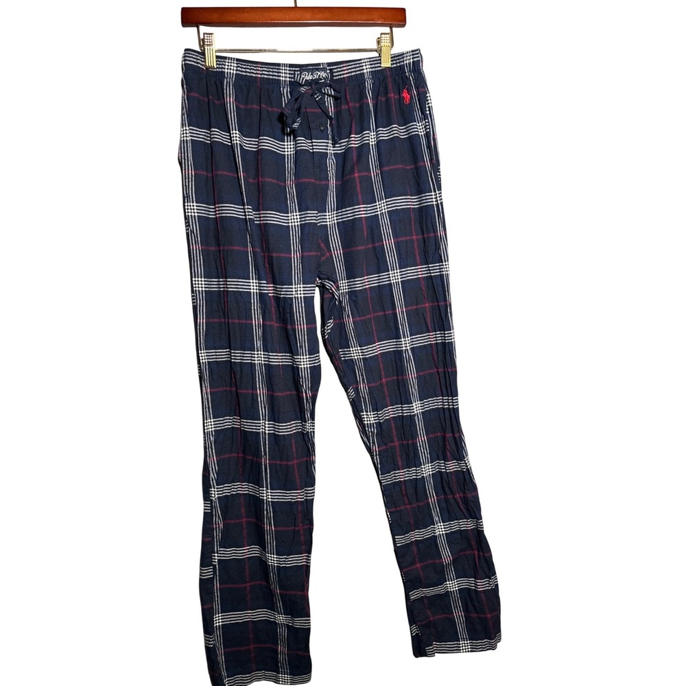Polo Ralph Lauren Mens Pajama Pants Navy‎ Blue Red Plaid Sleepwear Size Large